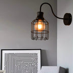 Metal Birdcage Wall Mount Lighting with Gooseneck Arm Vintage 1 Main Wall Lamp Sconces in Black