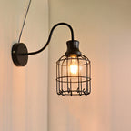 Metal Birdcage Wall Mount Lighting with Gooseneck Arm Vintage 1 Main Wall Lamp Sconces in Black