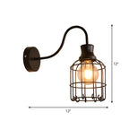 Metal Birdcage Wall Mount Lighting with Gooseneck Arm Vintage 1 Main Wall Lamp Sconces in Black