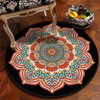 American Southwestern Flower Carpet Orange and Red Polyester Rug Washable Living Room Carpet for Bedroom