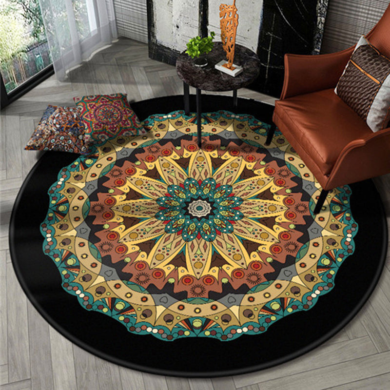 Black Southwest Carpet Polyester Tribal Rug Washable Rug for Bedroom