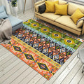 Tribal Stain-Resistant Indoor Runner Ethnic Striped Geometric Rug Orange and Green Polyester Pet-Friendly Rug