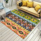 Tribal Stain-Resistant Indoor Runner Ethnic Striped Geometric Rug Orange and Green Polyester Pet-Friendly Rug