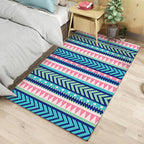 Blue and pink striped tribal rug with chevron geometric polyester pet-friendly stain-resistant indoor rug for bedroom
