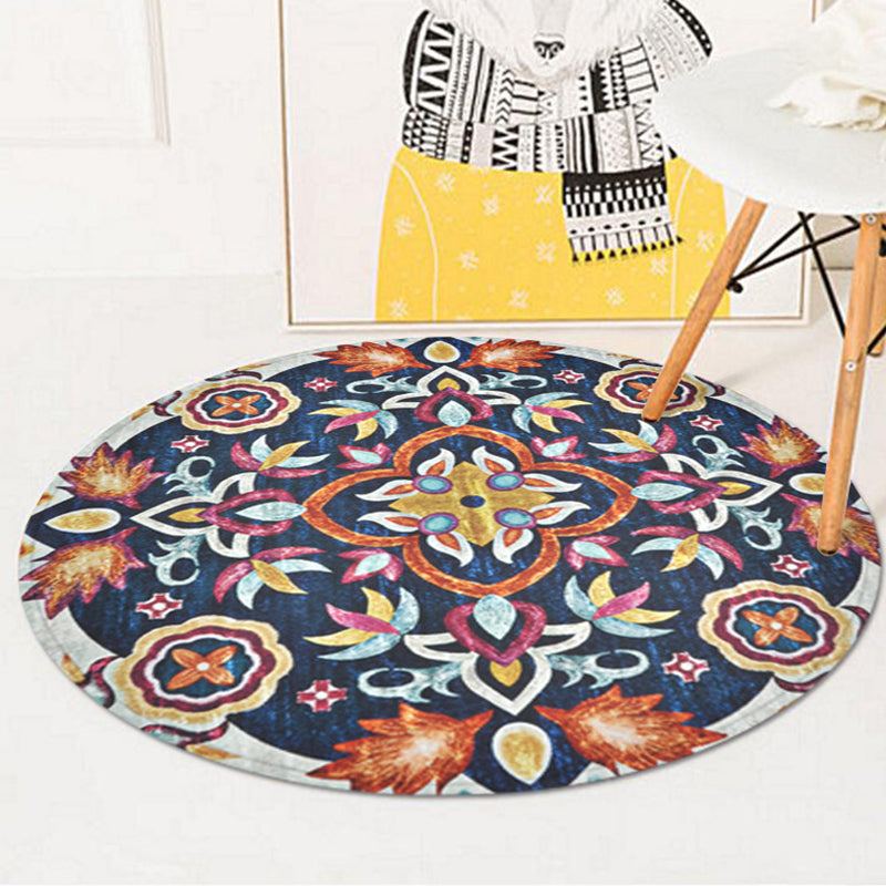 Blue Bedroom Rug Americana Southwestern Rug Polyester Non-Slip Back Rug