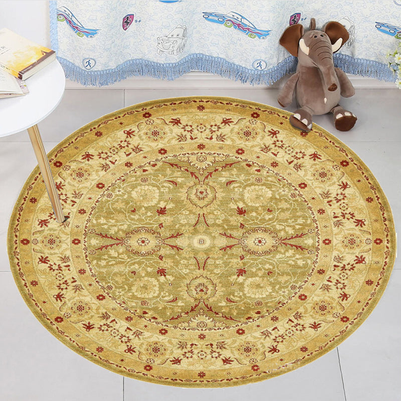 Retro Medallion Rug Yellow Tribal Rug Polyester non-slip backing washable rug for living room