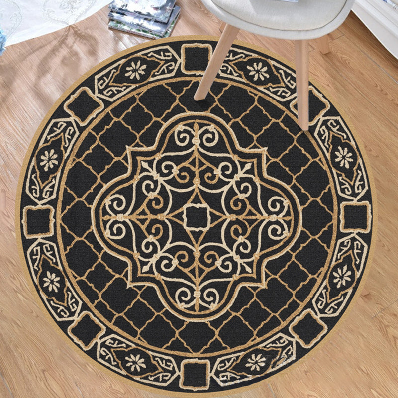 Tribal Southwestern Rug Black and Yellow Polyester Rug Non-Slip Back Washable Rug for the Bedroom