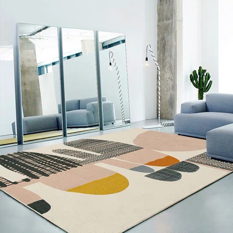 Ivory Bedroom Rug New Stripe Color Block Pattern Rug Polyester Washable Area Rug