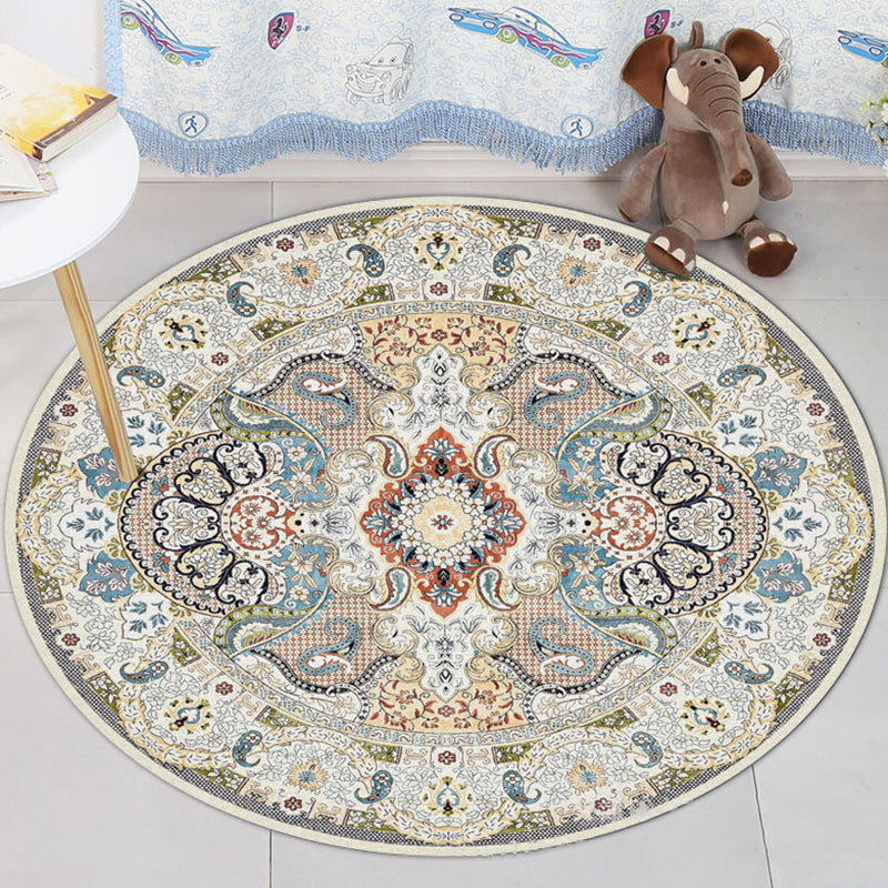 Blue and white Moroccan rug Polyester floral Paisley rug non-slip backing rug machine washable for the living room