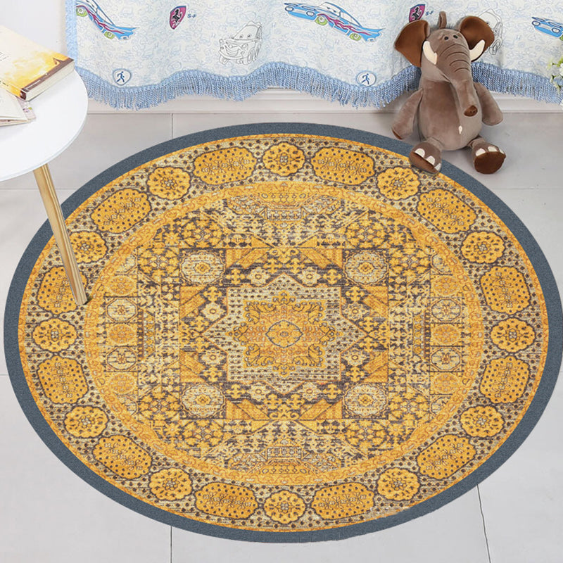 Moroccan floral pattern rug Yellow polyester rug non-slip backing machine washable rug for the bedroom