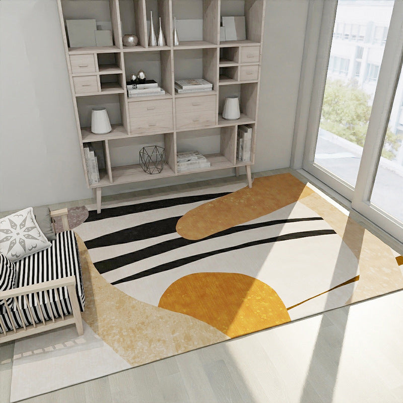 Modern Color Block Stripe Print Carpet in IVORY Novelty Carpet Polyester Washable Area Carpet for Living Room