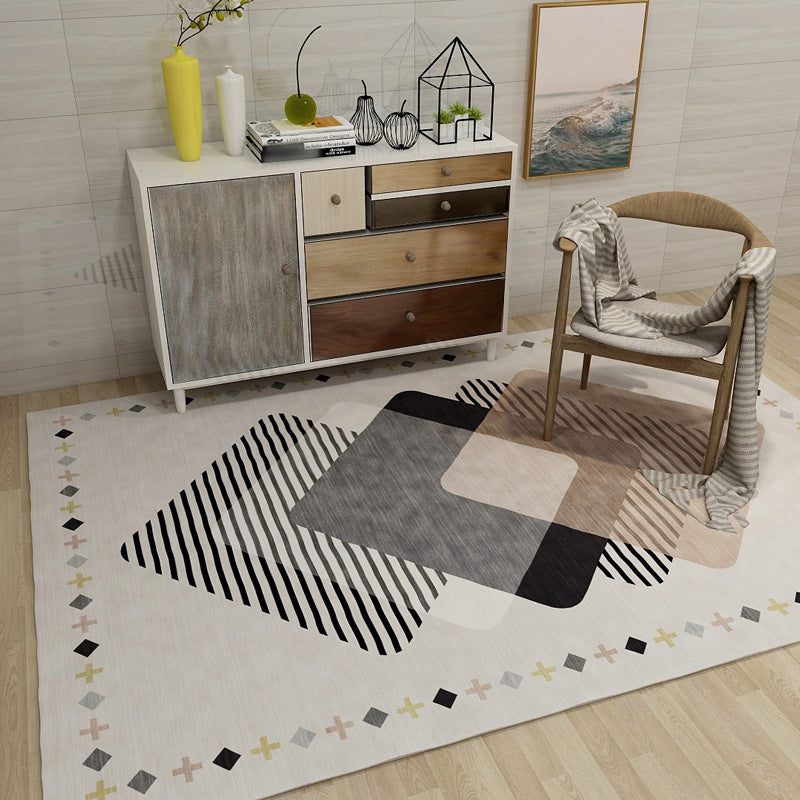 Novelty Geometric Diamond Print Area Rug in Ivory Polyester Carpet Washable Area Rug for Home Decoration