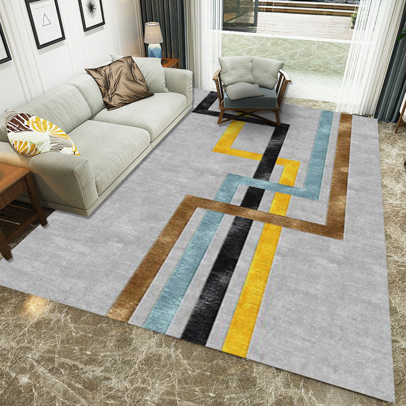 Modern striped patterned rug gray polyester rug washable rug for the living room