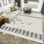 Casual Novelty Rug in Ivory Geometry Diamond Stripes Print Rug Polyester Washable Rug for Living Room