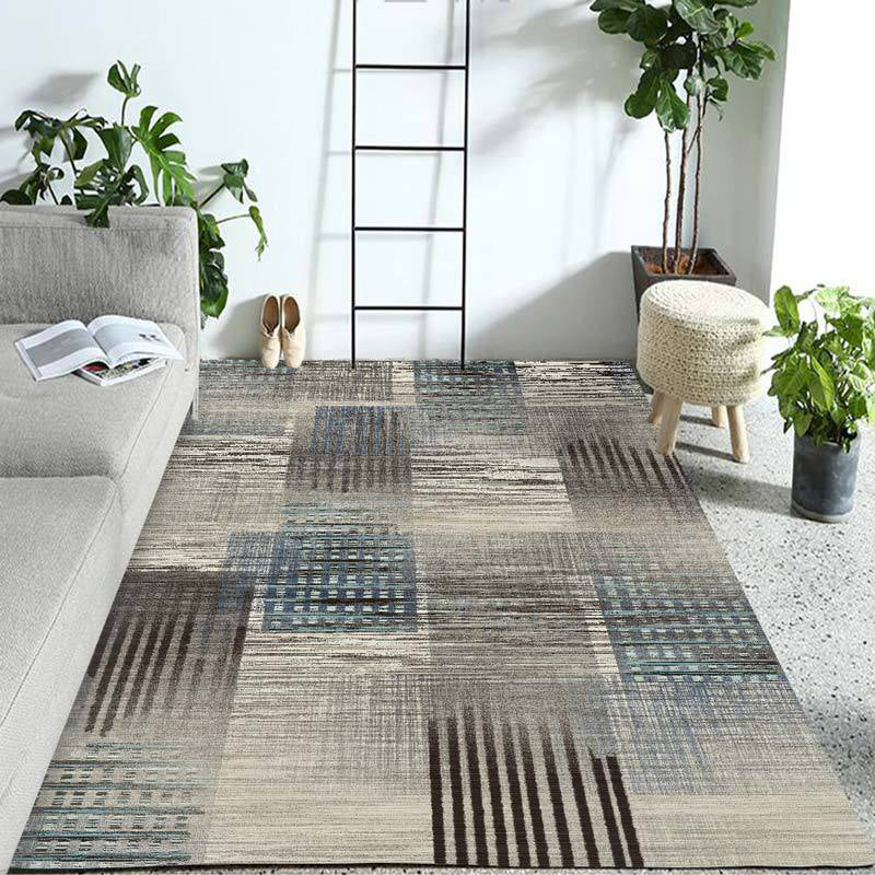 Ivory Home Decoration Carpet Novelty Geometric Stripe Pattern Area Rug Polyester Washable Rug
