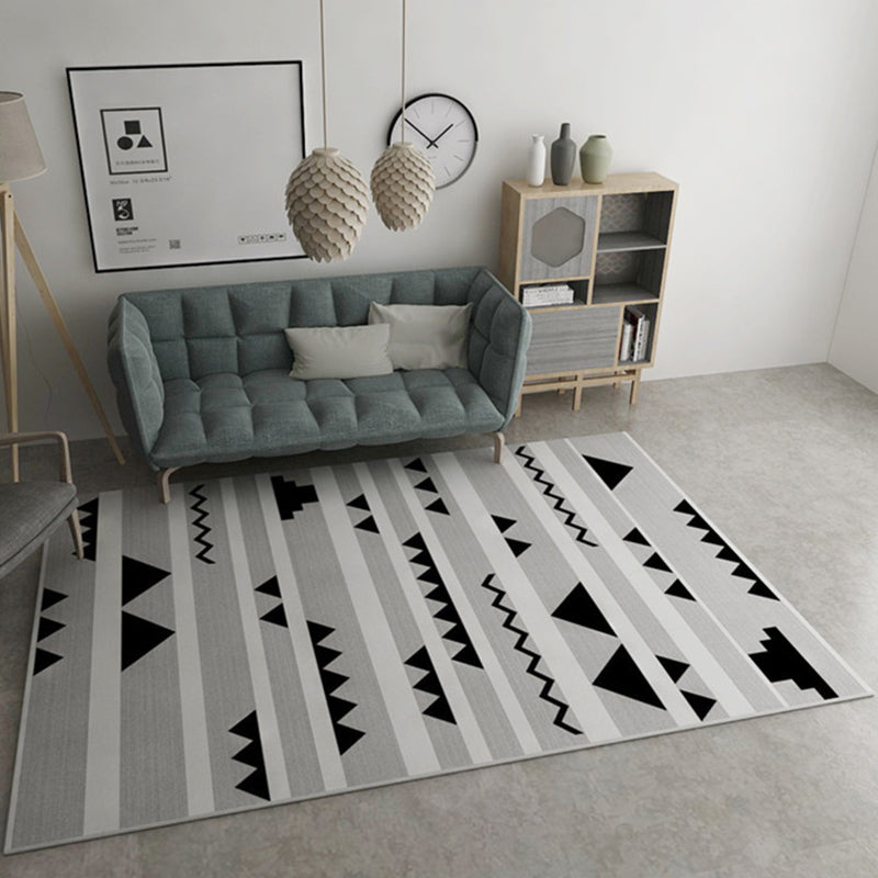 Gray Home Decoration Mat New Geometric Triangle Stripe Pattern Area Rug Polyester Washable Rug