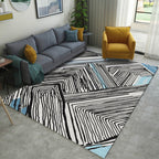 Novelties Bedroom Carpet in Black and White Geometric Stripes Print Carpet Polyester Washable Area Rug