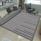 Simple Novelty Carpet in Grey Stripes Print Area Rug Polyester Washable Carpet for Living Room