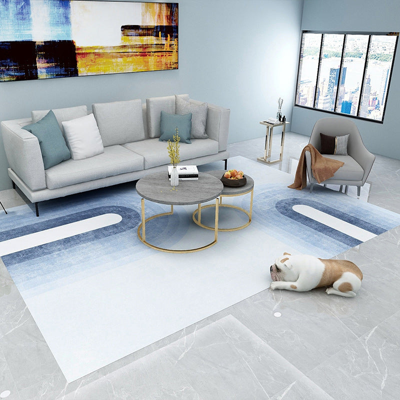 Modern Ombre Blue Polyester Carpet Washable Carpet for the Living Room