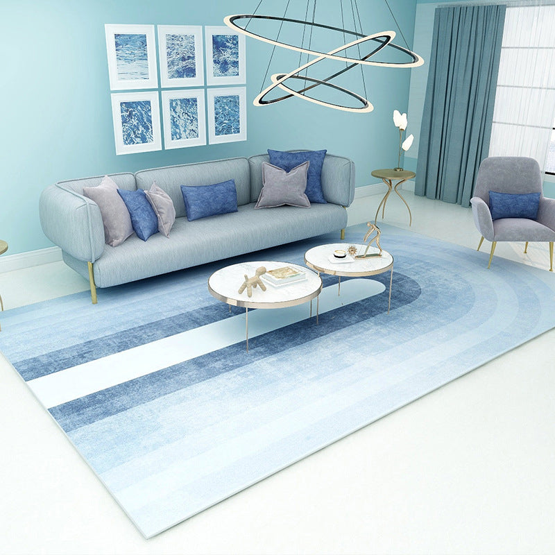 Funky Ombre Pattern Rug Blue Simple Rug Polyester Washable Rug for Bedroom