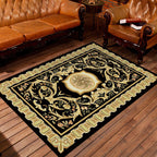 Moroccan living room rug in black and yellow with floral leaf pattern print rug polyester area rug