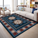 Blue Bedroom Rug Moroccan Floral Dots Rectangle Print Rug Polyester Non-Slip Rug