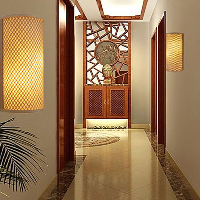 Half-cylindrical wall lamp for flush mounting Minimalist bamboo 1 head hallway wall light in beige