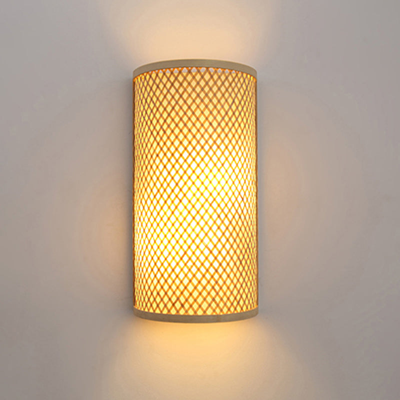 Half-cylindrical wall lamp for flush mounting Minimalist bamboo 1 head hallway wall light in beige