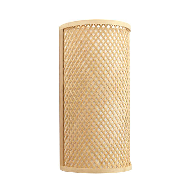 Half-cylindrical wall lamp for flush mounting Minimalist bamboo 1 head hallway wall light in beige