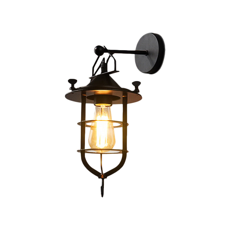 Iron Black Surface Wall Sconce Water Pipe/Cage/Fist-shaped 1-Bulb Industrial Style Wall Mounted Light Fixture