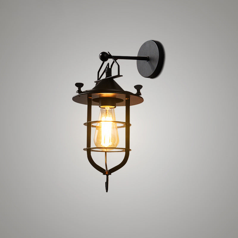 Iron Black Surface Wall Sconce Water Pipe/Cage/Fist-shaped 1-Bulb Industrial Style Wall Mounted Light Fixture
