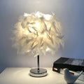 Round feather lamp - decorative table lamp for living room, bedside & battery, dimmable, wireless