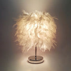 Round feather lamp - decorative table lamp for living room, bedside & battery, dimmable, wireless