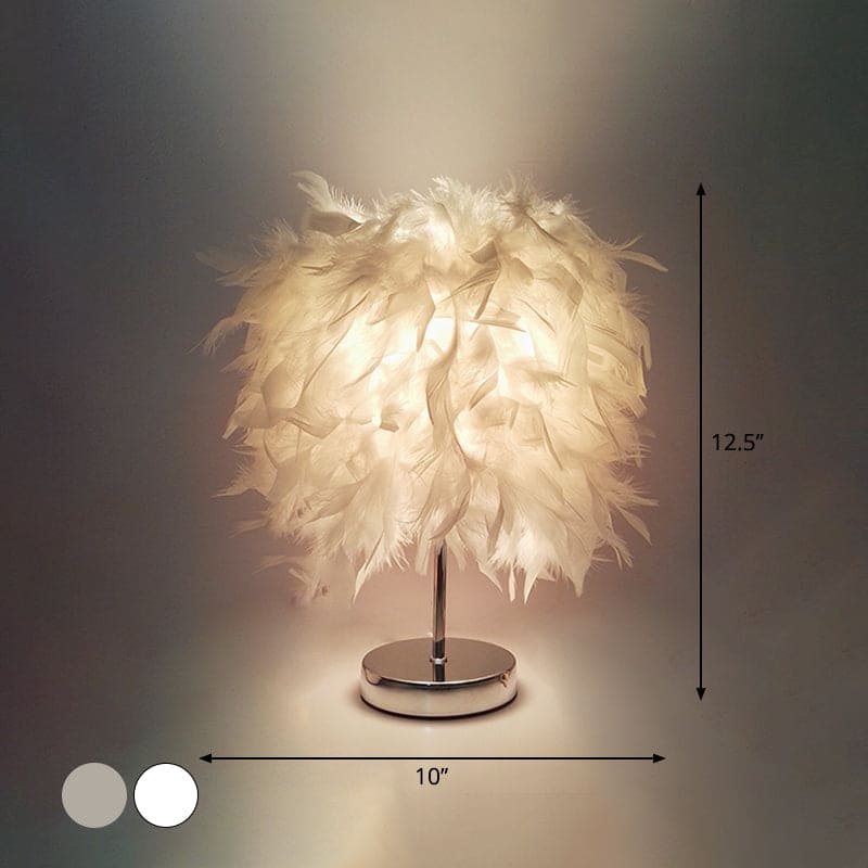 Round feather lamp - decorative table lamp for living room, bedside & battery, dimmable, wireless