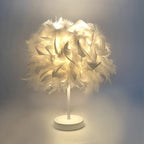 Round feather lamp - decorative table lamp for living room, bedside & battery, dimmable, wireless