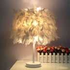 Round feather lamp - decorative table lamp for living room, bedside & battery, dimmable, wireless