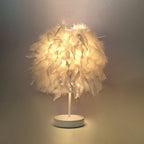 Round feather lamp - decorative table lamp for living room, bedside & battery, dimmable, wireless