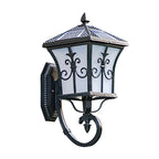 Frosted Glass Curved Lantern Wall Light Traditional Terrace Small/Large Solar LED Wall Lamp in Black/Brass