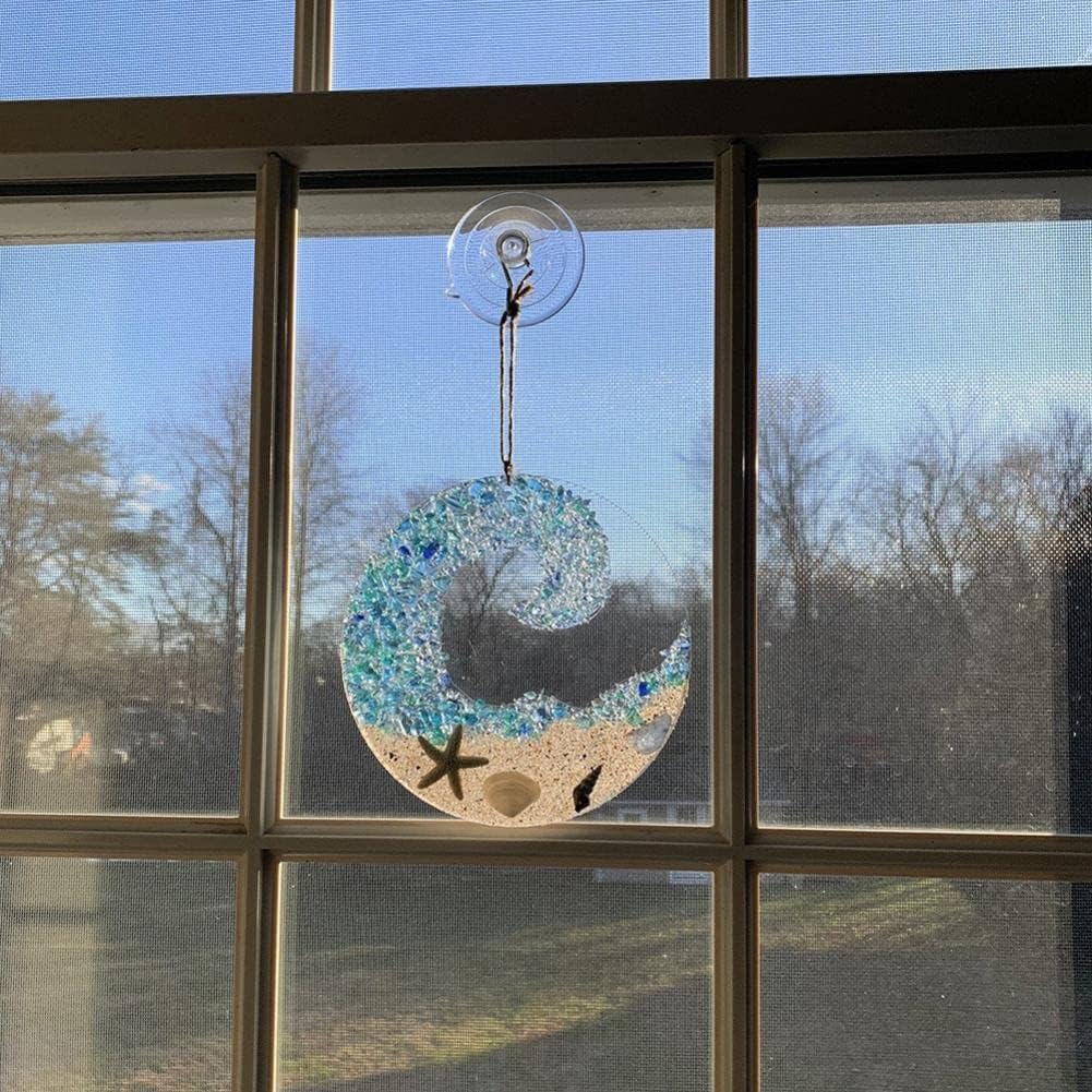 Ocean glass sun catcher - Ocean-breaking wave beach ornament