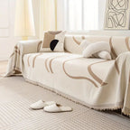 Wave-Pattern Chenille Sofa Cover with Tassels and Non-Slip Fit
