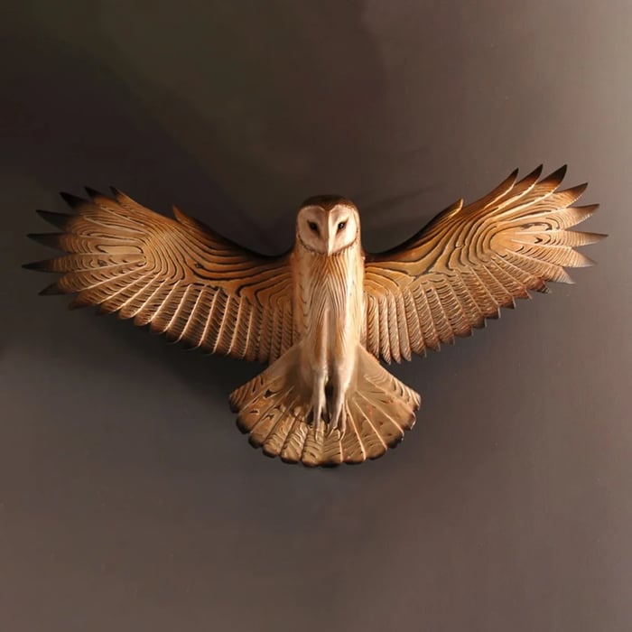 Handmade Wooden Owl Wall Decoration with Pre-Installed Hanging Hooks