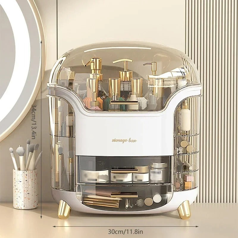 Luxury Transparent Makeup Organizer with Sliding Doors and Drawers