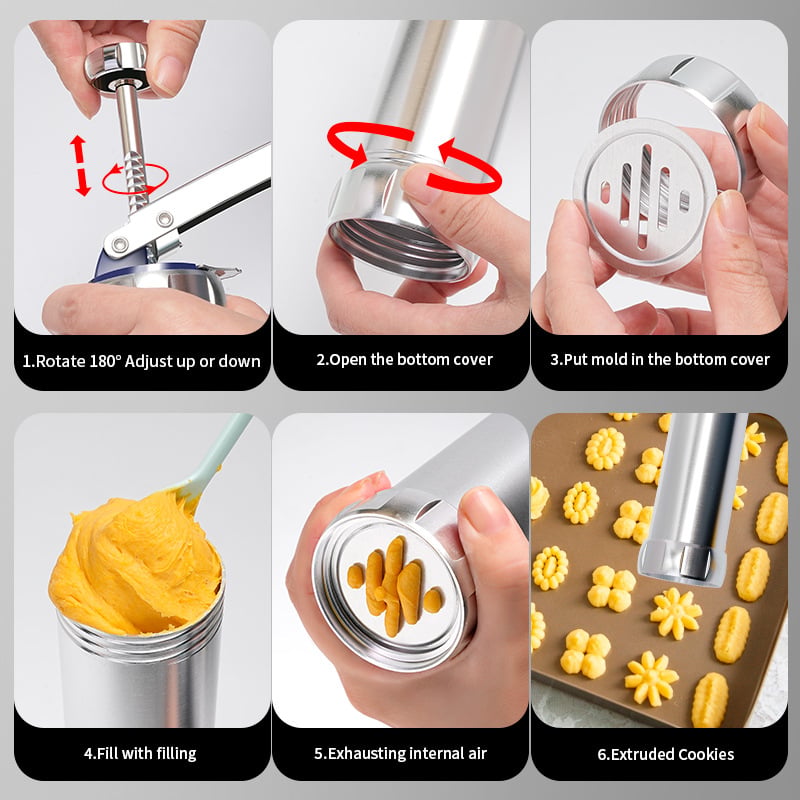Cookie Press Kit | 20 Stainless Steel Discs & 4 Nozzles | Adjustable Size & Easy Clean | BakeJoy