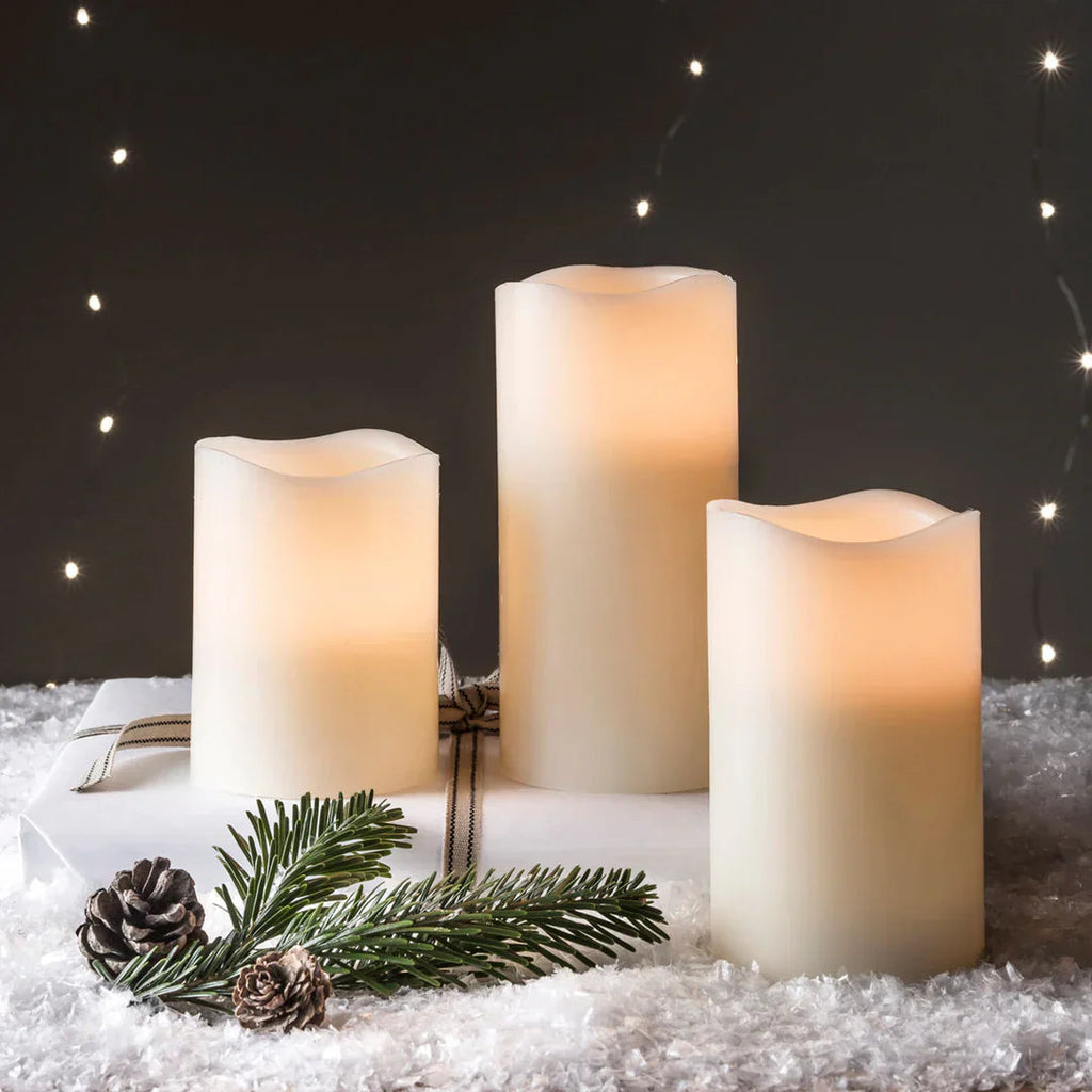 Set with 3 tall flameless wax LED candles