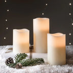 Set with 3 tall flameless wax LED candles