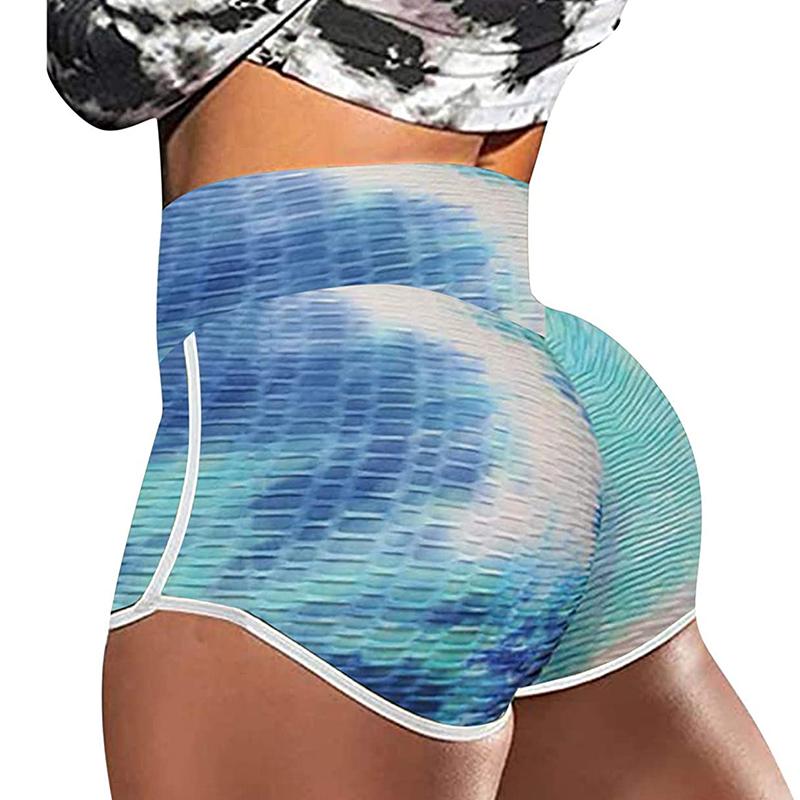 Tie-Dye Print High-Waisted Yoga Shorts