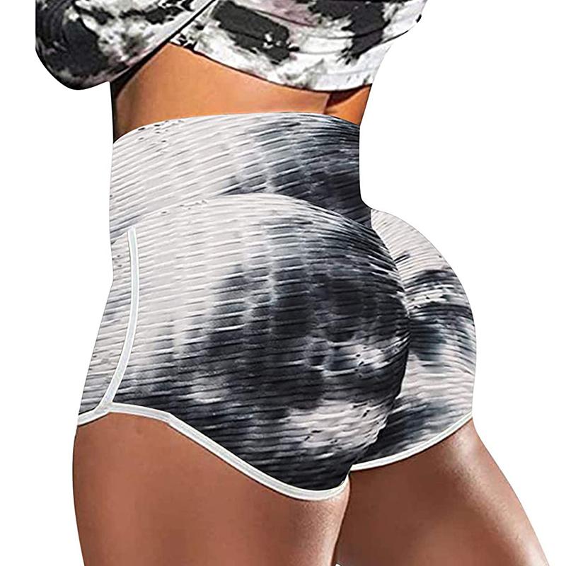 Tie-Dye Print High-Waisted Yoga Shorts