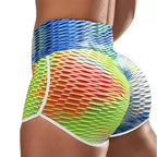 Tie-Dye Print High-Waisted Yoga Shorts