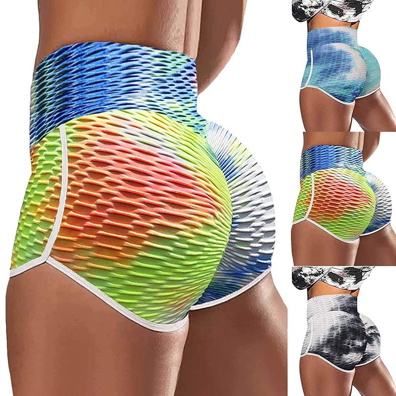 Tie-Dye Print High-Waisted Yoga Shorts