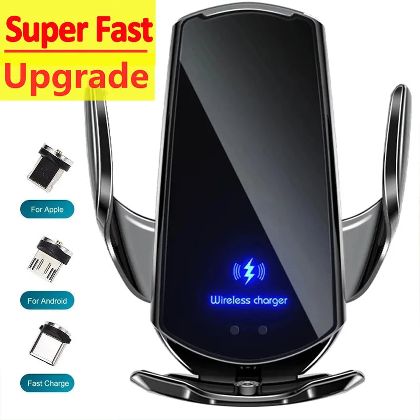 2-in-1 Wireless Car Charger & Phone Holder Automatic Clamping - Fast Charging Secure Universal Compatibility Adjustable & Practical